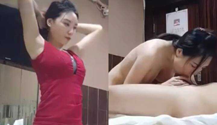 The young woman who is especially active in the pedicure shop actively slides down and fucks directly